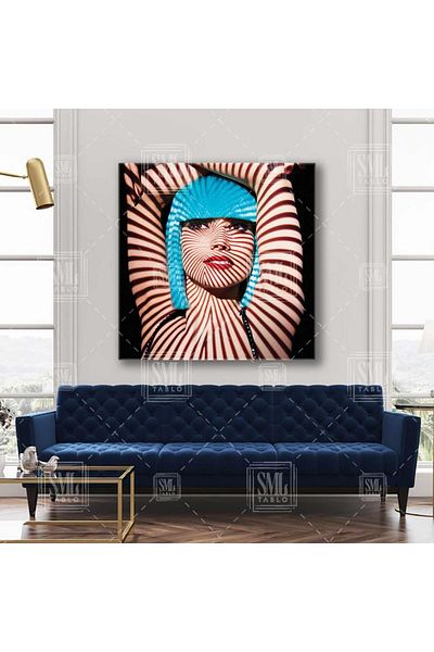 SML TABLO Model cu păr albastru Iluzie luminoasă Pictură decorativă pătrată pe pânză