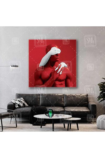 SML TABLO Model roșu și mâinile albe care acoperă ochii Decor Pictură pătrată pe pânză