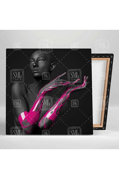 SML TABLO Mâinile Roz Pictate Model Magenta Decor Pictură Pătrată Pe Pânză