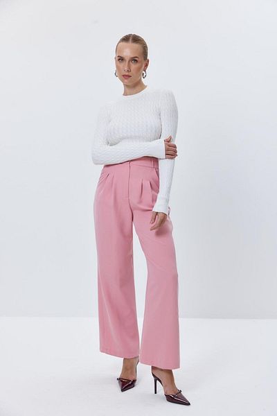 Tuba Butik High Waist Palazzo Powder Pink Women's Trousers