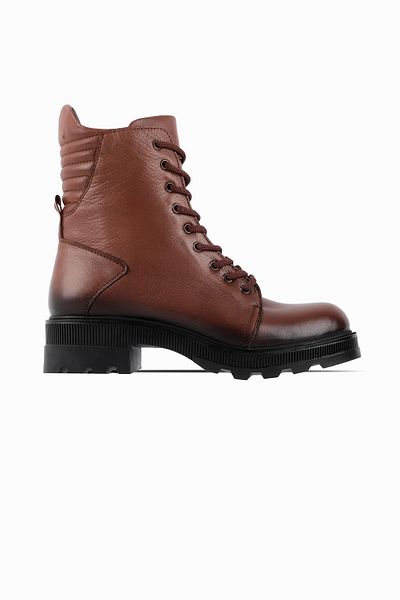 Lal Shoes & Bags Дамски ботуши от естествена кожа с връзки на войнишки връзки - Таба