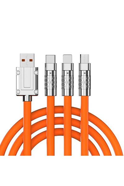 Choice 1.2m Orange 3 In 1 120w 6a Fast Charging Type C Cable Micro Usb For Iphone Charging Cable For Samsun