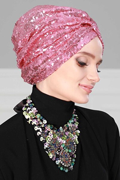 Aisha's Design Hijab Bonnet Sequined, B-9P, Powder