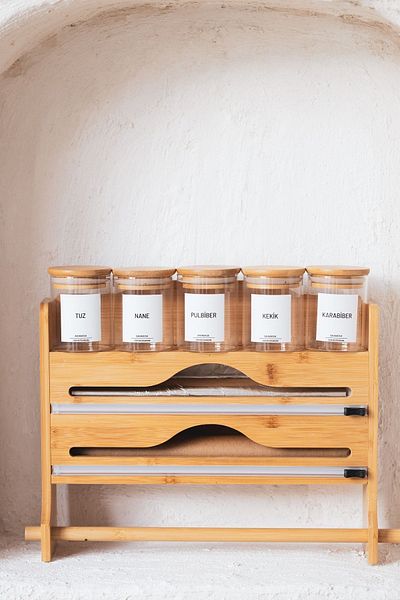 Dekorzdükkan Bamboo Functional with Shelf - Stretch Foil Cutting Box and Paper Towel Rack