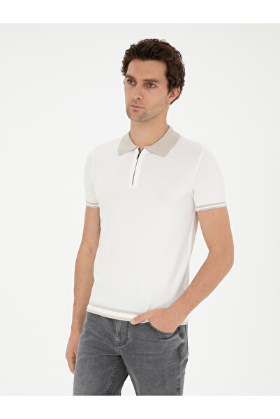 Cacharel White Slim Fit Zippered Polo Neck Knitwear T-Shirt 50285434-Vr013