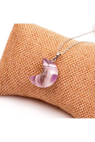 Taş Sandığı Amethyst Stone Moon Shaped Necklace