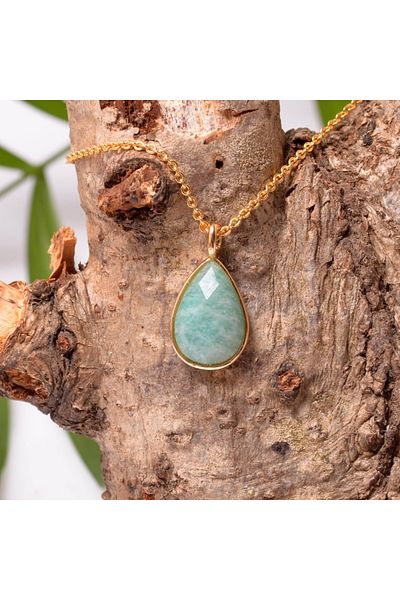 Taş Sandığı Amazonite Stone Drop Necklace Gold Colored - Small Size