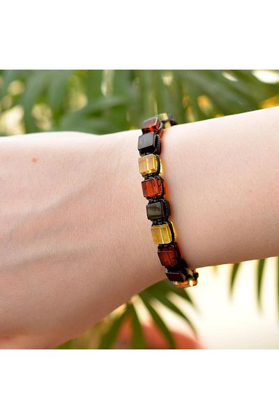 Taş Sandığı Drop Amber Macrame Bracelet - Cube Shaped
