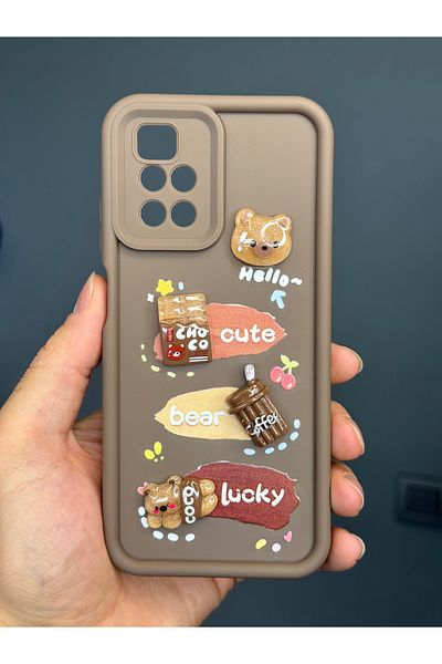 Fibaks جراب Redmi 10 2022 بتصميم منقوش لحماية الكاميرا على شكل دمية دب بني اللون غطاء سيليكون ناعم