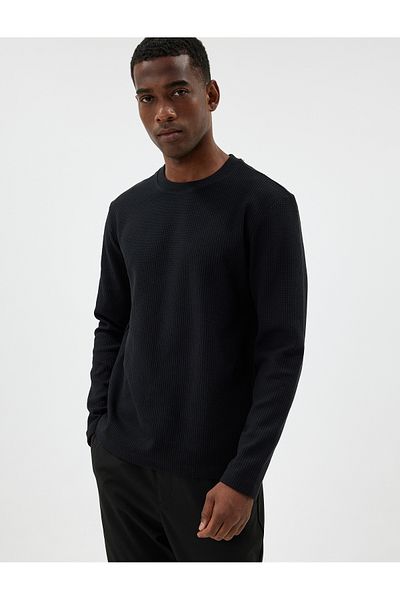 Koton Crew Neck - Textured Cotton Blend Sweater