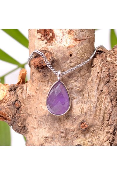 Taş Sandığı Amethyst Stone Drop Necklace - Small Size
