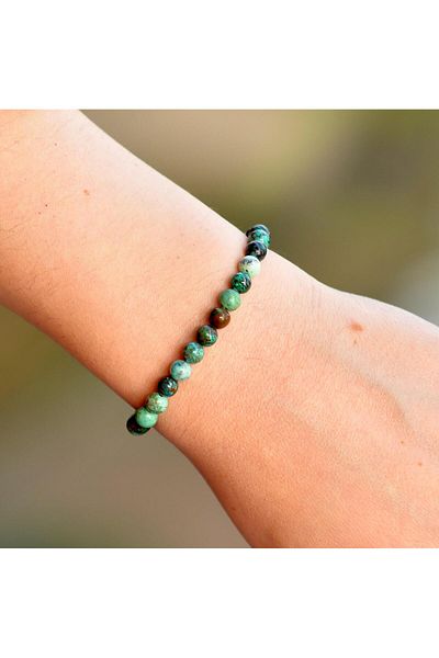 Taş Sandığı Chrysocolla Stone Bracelet - 6 mm / Silver Apparatus