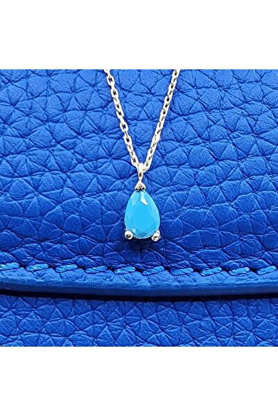 FasekGold Gümüş Kolye - 0.25 Karat Firuze (Turkuaz)Pırlanta Montürü Nano Has ...