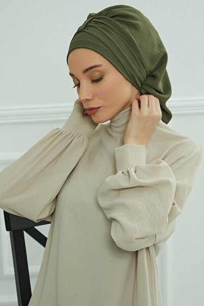 Aisha's Design Aerobin Fabric Ready-Made Turban, Ht-90, Khaki Green