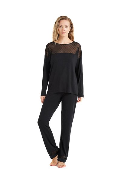 Blackspade Costum de pijama cu mânecă lungă neagră Lenzing Micro Modal pentru femei C4T0N6O15