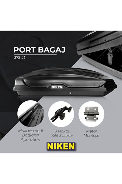Niken Araç Üstü Port Bagaj Kapalı Tabut 3 Kilitli 375 Lt Siyah