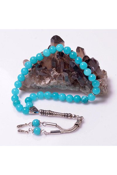 Taş Sandığı Turquoise Color Jade Stone Rosary - 8 mm