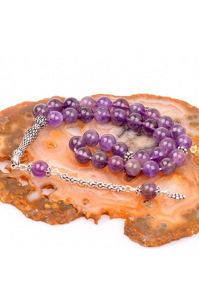Taş Sandığı Amethyst Stone Silver Rosary 8 mm