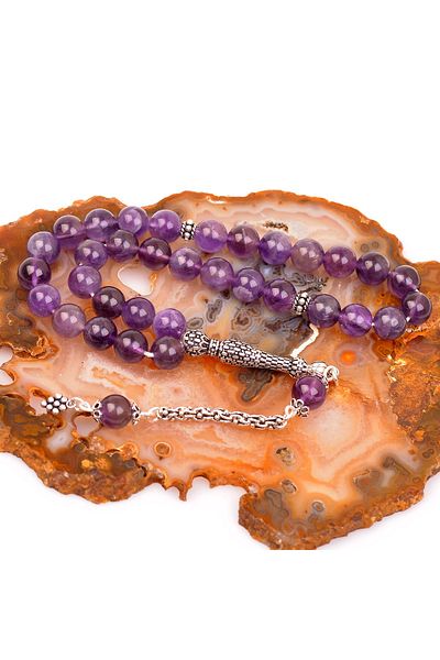 Taş Sandığı Amethyst Stone Silver Rosary 8 mm