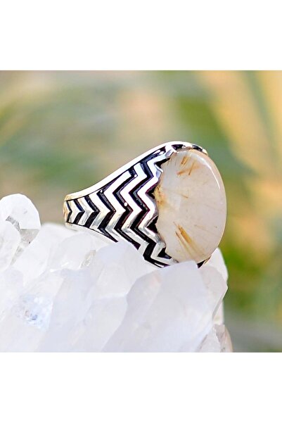 Taş Sandığı Rutil Kuvars Taşı Gümüş Yüzük - Erkek Yüzüğü