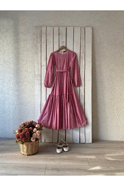 KÜÇÜĞÜM BUTİK Φόρεμα Hijab Pink Crispy Poplin με στρώσεις