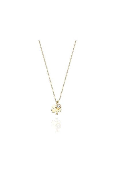 FasekGold Gümüş Kolye - Yonca Desenli Pırlanta Yuvalı Zirkon Taşlı Modern Spo...