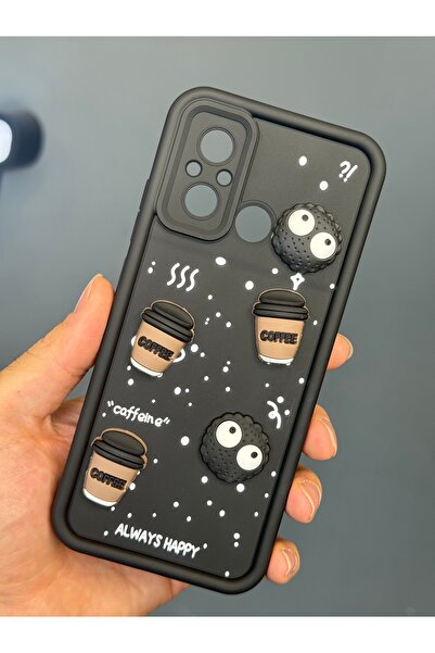 Fibaks Redmi 12C Compatible Case Designed Patterned Camera Protection Coffee Cookie Black Soft Silicone Cover