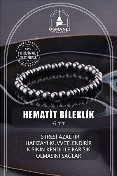 OSMANLI DOĞAL TAŞ Sertifikalı Hematit Doğal Taş Bileklik 6 Mm - B822