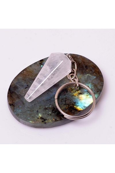 Taş Sandığı Crystal Quartz Stone Keychain - Cone Shaped