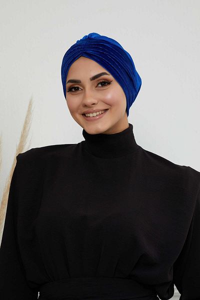 Aisha's Design Hijab Pleated Velvet Bonnet - B-13K