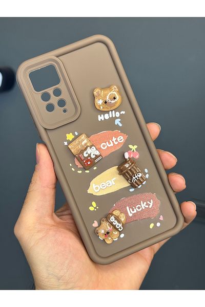 Fibaks حافظة متوافقة مع Redmi Note 11 Pro/12 Pro 4G مصممة بنمط حماية الكاميرا على شكل دمية دب قهوة من السيليكون