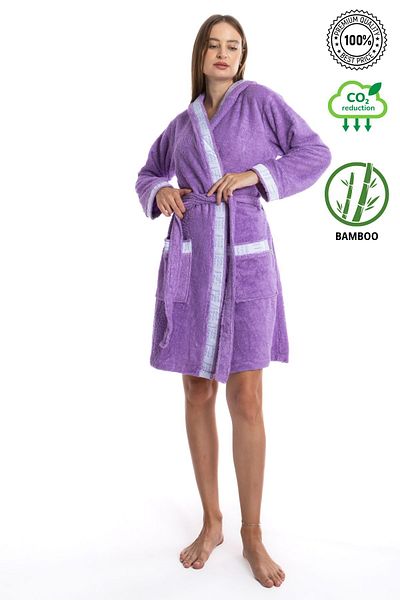 Beyzateks Tekstil Halat de baie cu glugă antibacterian Bamboo Luxury pentru femei
