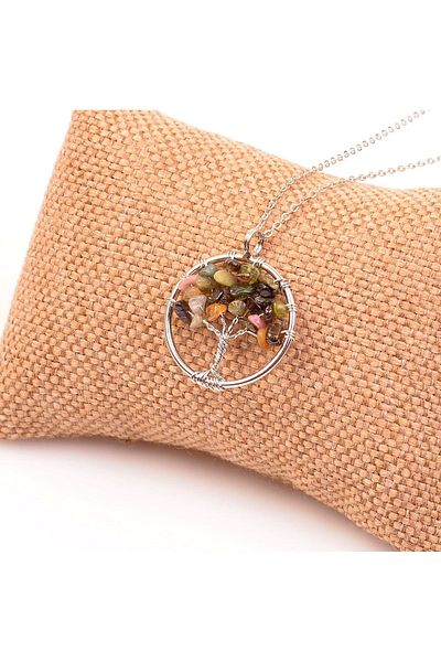 Taş Sandığı Tourmaline Stone Tree of Life Necklace