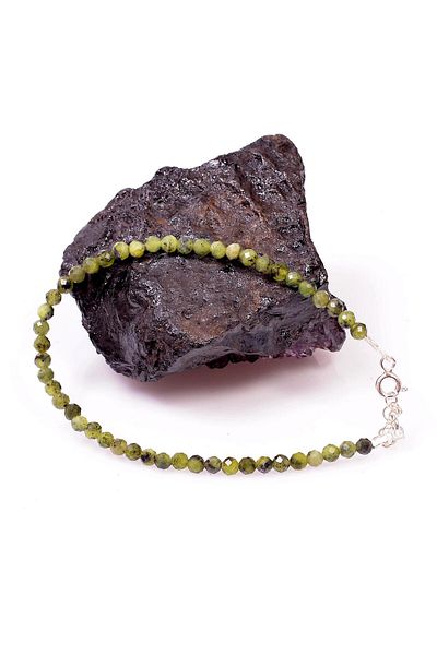 Taş Sandığı Jade Stone Silver Bracelet - Thin Bracelet