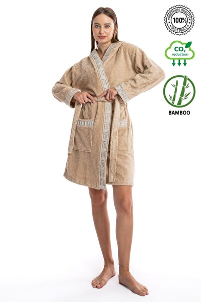 Beyzateks Tekstil Bamboo Luxury Women's Antibacterial Hooded Bathrobe