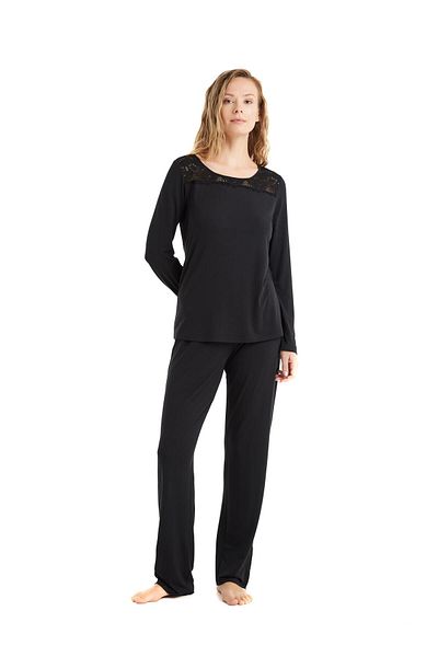 Blackspade Set pijama neagră Lenzing Micro pentru femei - mânecă lungă C1T0N6O15