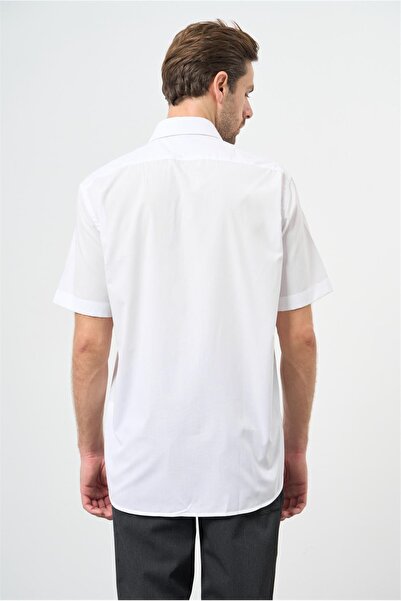 İmza Λευκό κοντό μανίκι μονόχρωμο υφασμάτινο πόδι με σκληρή τσέπη γιακά βαμβακερό πουκάμισο Classic Comfort Fit 1004240925