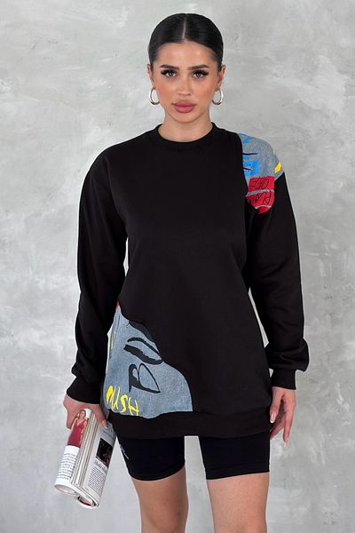 FEMELLE Hanorac de damă cu design alb înălțat din denim