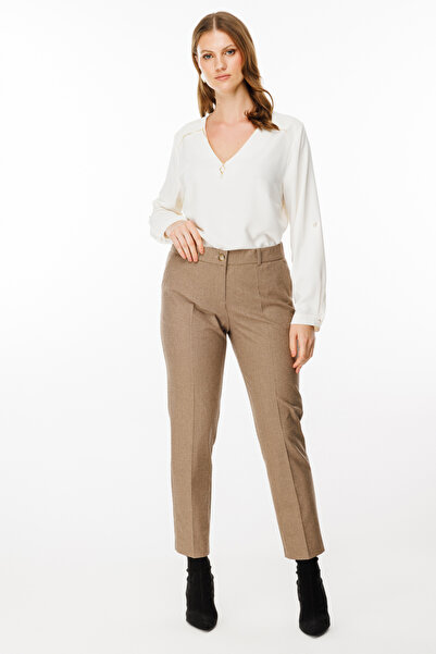 Ekol Mini Kazayağı Desenli Büyük Beden Kumaş Pantolon