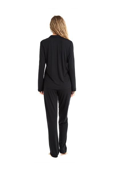 Blackspade Set pijama negru micro modal - nasturi frontali, maneca lunga, C6T0N6O15