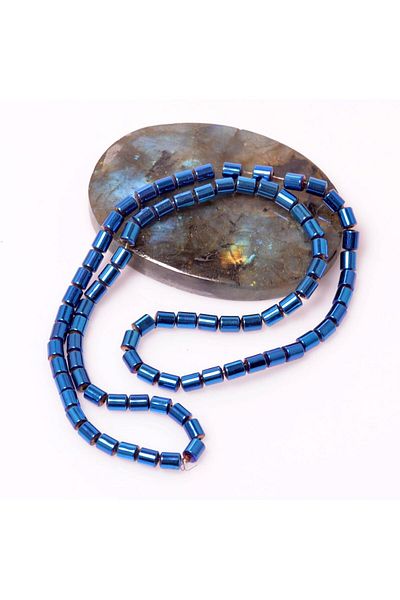 Taş Sandığı Cylinder Cut Hematite Stone String - 4*5 Mm Blue Color