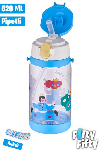 Vagonlife Tongues 520 ml Thick Tritan Water Bottle with Straw - with Carrying Strap - School Children's Bottle -Ffd2408