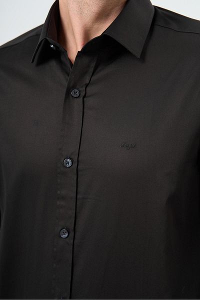 İmza Black Long Sleeve Hard Neck Pocketless 100% Cotton Classic Slim Fit Slim Fit Shirt 1004240324