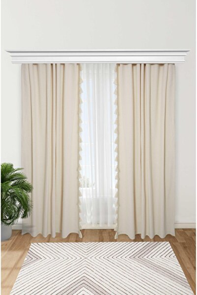 Aisha's Design Fringe Edge Background Curtain Double Edge, Pr-16, Cream