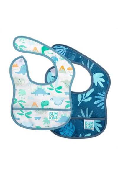 Bumkins Başlangıç Önlüğü (3-9 ay) 2li Paket - Dinosaurs & Blue Tropic
