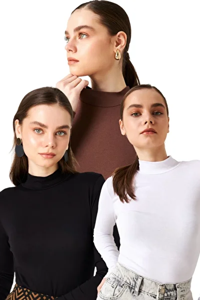 modavingo Women's Black-White-Brown Fisher Collar Basic Body Set