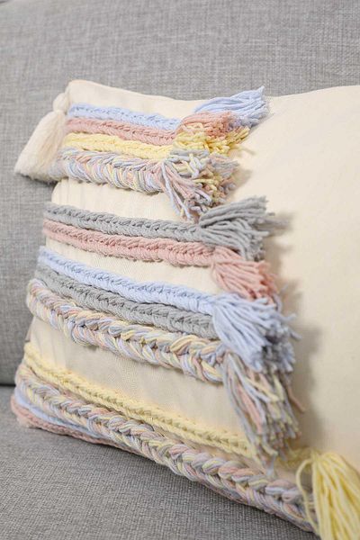 Aisha's Design Rectangular Throw Pillow with Knitted Stripe - K-208