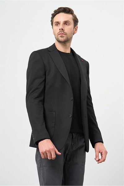 İmza Μαύρο πλεκτό μονό γιακά 6 Drop Slim Fit Classic Jacket 1002240250