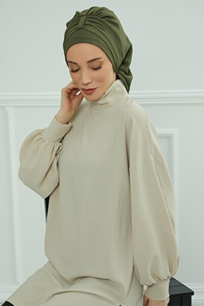 Aisha's Design Aerobin Fabric Ready-Made Turban, Ht-90, Khaki Green