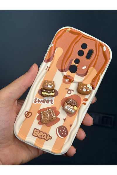 Fibaks جراب Redmi Note 8 Pro بتصميم منقوش لحماية الكاميرا على شكل دمية دب بسكويت وغطاء سيليكون بلون القهوة